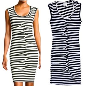 Nicole Miller Studio Navy & White Striped Body Con Dress Large